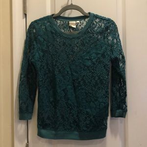 Anthropologie Mesh Teal Top Size Small